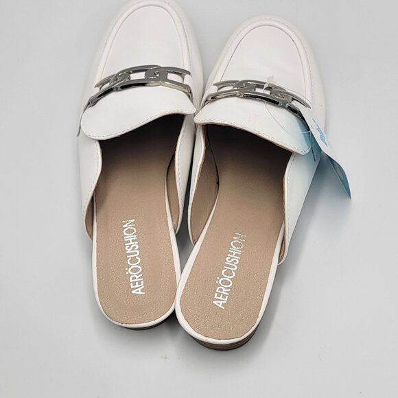 Womens Aerocushion White Slip-On Loafers With Silver Chain Detail & Low Heel - Picture 7 of 12
